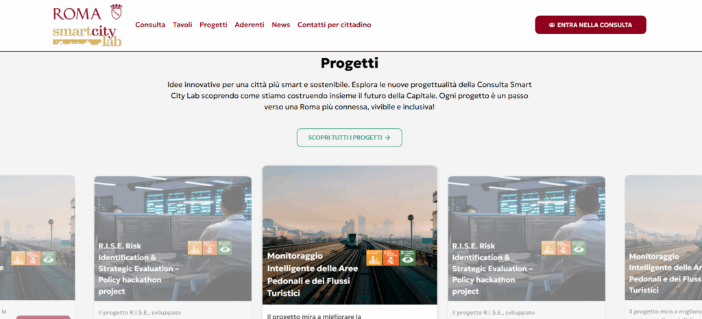 Sezione Progetti del portale Consulta Roma Smart City Lab